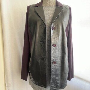 Anne Klein leather and knit button-front jacket